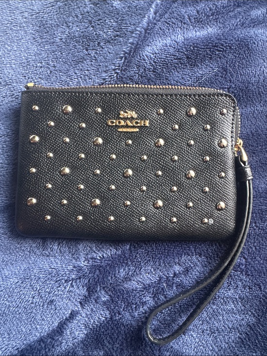 Coach Handbags - Coach Black Studded Zip Wristlet with Gold Hardware